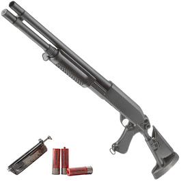 Cyma M870 Tactical Shotgun Long-Type Tri-Barrel Vollmetall Springer 6mm BB schwarz
