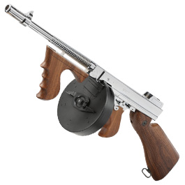 King Arms M1A1 Chicago Vollmetall S-AEG 6mm BB Platinium Chrome-Finish - Holzoptik