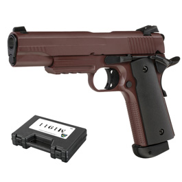 Double Bell M1911 Tactical Vollmetall CO2BB 6mm BB Crimson Brown inkl. Pistolenkoffer