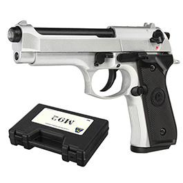 Double Bell M92 Airsoftpistole Vollmetall GBB 6mm BB silber inkl. Pistolenkoffer