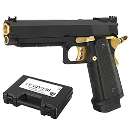 Versandrcklufer Double Bell Hi-Capa 5.1 Vollmetall CO2BB 6mm BB schwarz / gold inkl. Pistolenkoffer