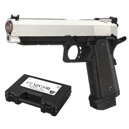 Double Bell Hi-Capa 5.1 Airsoftpistole Vollmetall CO2BB 6mm BB silber / schwarz inkl. Pistolenkoffer