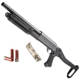 Cyma M870 Shotgun mit Stahl-Klappschaft Medium-Type Tri-Barrel Vollmetall Springer 6mm BB schwarz