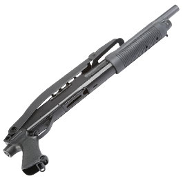 Cyma M870 Shotgun mit Stahl-Klappschaft Medium-Type Tri-Barrel Vollmetall Springer 6mm BB schwarz Bild 4