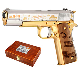 G&G GPM1911A1 D-Day 78 Anniversary Vollmetall 6mm BB gold-chrome inkl. Holzschatulle Limited Edition