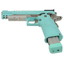 G&G GPM1911 CP Hi-Capa Metallrahmen GBB 6mm BB Macaron Blue Edition inkl. Pistolenkoffer Bild 5