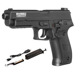 Swiss Arms Navy Pistol m. Metallschlitten Komplettset Airsoft AEP 6mm BB schwarz - MosFet / LiPo Version