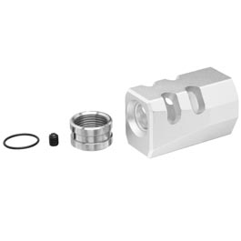 TTI Airsoft CNC Aluminium Compensator Type-B f. Pistolen mit 14mm- Auengewinde silber