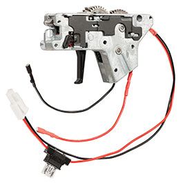 ICS M4 / M16  Split-Design Gearbox komplett mit SSS-Mosfet / Flat Trigger unten silber - Kabel hinten - MA-477