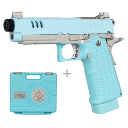 G&G STP45 Pro 8 Zoll Airsoftpistole Hi-Capa Vollmetall GBB 6mm BB Macaron Blue Edition - Set mit 2 Magazine / Pistolenkoffer