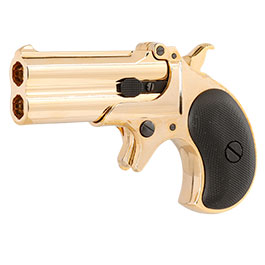 MaxTact Derringer Double Barrel Vollmetall Gas 6mm BB gold - Black Screw Version