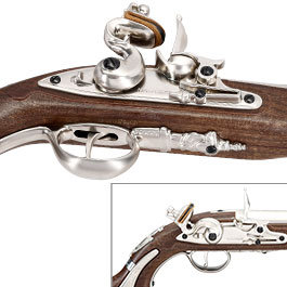 Kleinbild 11 HFC George Washington Flintlock Pistole 18th Century Vollmetall CO2 holzoptik silber