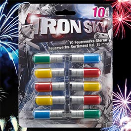 Iron Sky farbintensive Feuerwerk Signalsterne 10 Schuss bunt gemischt