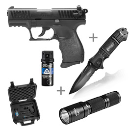 Walther P22Q Schreckschuss Pistole 9mm P.A.K. R2D-Kit inkl. Pfefferspray, Messer, Lampe, Waffenkoffer