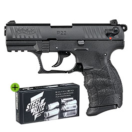 Walther P22Q Schreckschuss Pistole Kal. 9mm P.A.K. brniert + 50 Schuss Pobjeda Steel Blitz