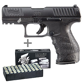 Walther PPQ M2 Schreckschuss Pistole Kal. 9mm P.A.K. + 50 Schuss Pobjeda Steel Blitz