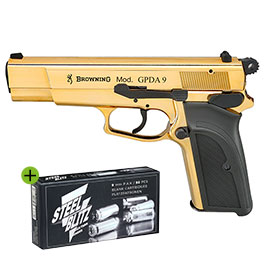 Browning GPDA9 Schreckschuss Pistole 9mm P.A.K. gold finish + 50 Schuss Pobjeda Steel Blitz