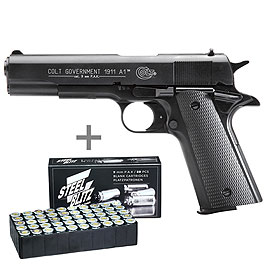 Colt Government 1911 A1 Schreckschusspistole Kal. 9mm P.A.K. brniert + 50 Schuss Pobjeda Steel Blitz