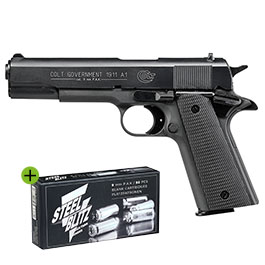 Colt Government 1911 A1 Schreckschusspistole Kal. 9mm P.A.K. brniert + 50 Schuss Pobjeda Steel Blitz