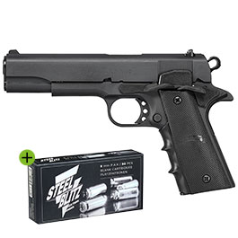 ME 1911 Schreckschuss Pistole Kal. 9mm P.A.K. brniert + 50 Schuss Steel Blitz Platzpatronen