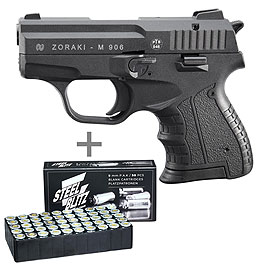 Zoraki Schreckschusspistole 906 Kal. 9mm P.A.K. brniert inkl. 50 Schuss Pobjeda Steel Blitz