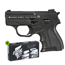Zoraki Schreckschusspistole 906 Kal. 9mm P.A.K. brniert inkl. 50 Schuss Pobjeda Steel Blitz