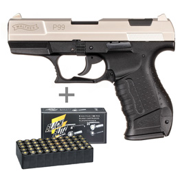 Walther P99 Schreckschuss Pistole 9 mm P.A.K. vernickelt + 50 Schuss Black Blitz Platzpatronen