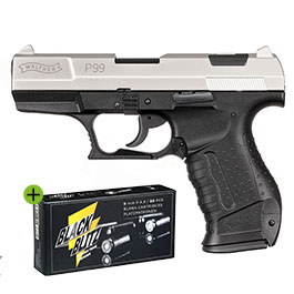 Walther P99 Schreckschuss Pistole 9 mm P.A.K. vernickelt + 50 Schuss Black Blitz Platzpatronen