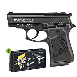 Zoraki 914 Schreckschuss Pistole Kal. 9mm P.A.K. brniert + 50 Schuss Pobjeda Black Blitz