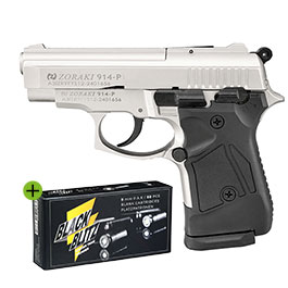 Zoraki 914 Schreckschuss Pistole Kal. 9mm P.A.K. satina + 50 Schuss Pobjeda Black Blitz