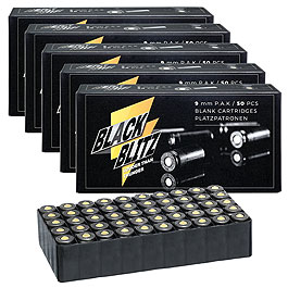 Pobjeda Black Blitz Knallpatronen 9mm P.A.K. schwarze Messinghlse 250 Schuss