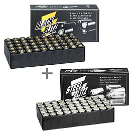 Testset Pobjeda Black Blitz + Steel Blitz Knallpatronen 9mm P.A.K. je 50 Stck