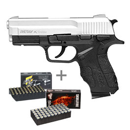 Thumbnail Retay X Treme Schreckschuss Pistole 9mm P.A.K. nickel inkl. 100 Platzpatronen Skullfire und Black Blitz