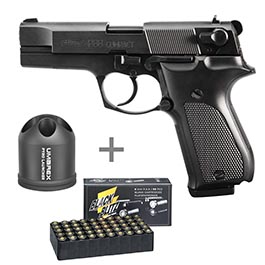 Walther P88 Schreckschuss Pistole Kal. 9mm P.A.K. brniert inkl. 50x Pobjeda Black Blitz, Multi-Shooter schwarz