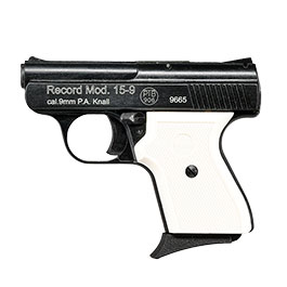 Record Mod. 15-9 Snowflake Schreckschuss Pistole 9mm P.A.K. brniert weie Griffschalen inkl. Waffenkoffer