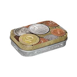 Pillendose D-Mark Münzen mit Pfefferminzpastillen