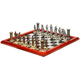 Hochwertiges Schachbrett mit rotbraunem Holz, schwarz - silberne Felder Bild 3