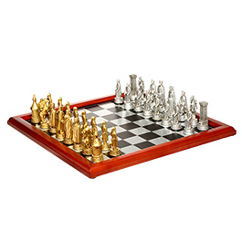 Hochwertiges Schachbrett mit rotbraunem Holz, schwarz - silberne Felder Bild 4