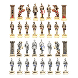 Schachfiguren Mittelalter Ritter gold und silber 32 Stck