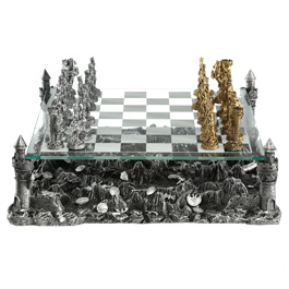 Ritter Zinnschachspiel mit Glasbrett und Diorama Bild 1 xxx: