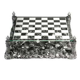 Ritter Zinnschachspiel mit Glasbrett und Diorama Bild 3