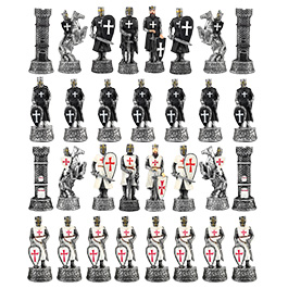 Schachfiguren Kreuzritter weiß/schwarz 32 Stück inkl. Schmuckkarton