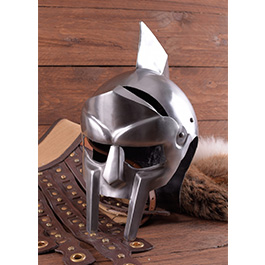 Gladiatorhelm Maximus aus Stahl silber inkl. Lederinlay