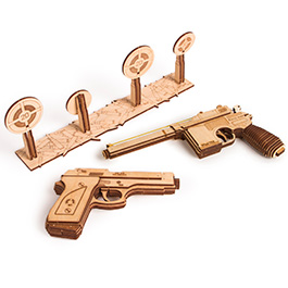 3D Holzpuzzle Pistolen Set mit Zielscheibe 125 Teile schussfähig