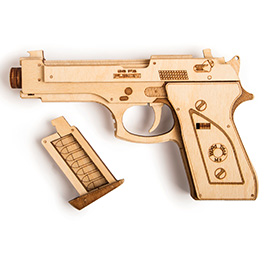 3D Holzpuzzle Pistolen Set mit Zielscheibe 125 Teile schussfähig Bild 3