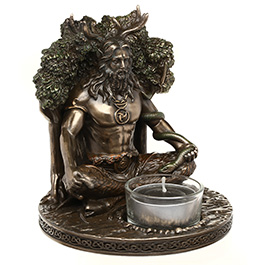 Dekofigur Cernunnos Keltischer Gott der Natur bronziert mit Teelichthalter 12 x 13 cm