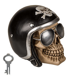 Spardose Totenkopf mit Motorradhelm und Sonnenbrille inkl. Schlssel