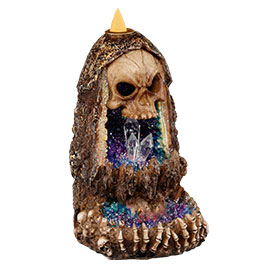 Dekofigur Totenkopf Kristallhhle mit Rucherkegelhalter und LED 17 x 10 cm