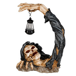 Dekofigur Reaper entsteigt Grab mit LED-Laterne 29 x 21,5 cm