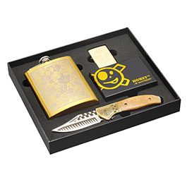 Homeys Geschenkset Mans Ruin inkl. Taschenmesser, Flachmann, Zippo-Feuerzeug & Spielkarten